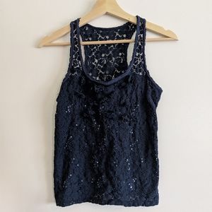 Abercrombie and Fitch Navy Floral Lace Tank Top